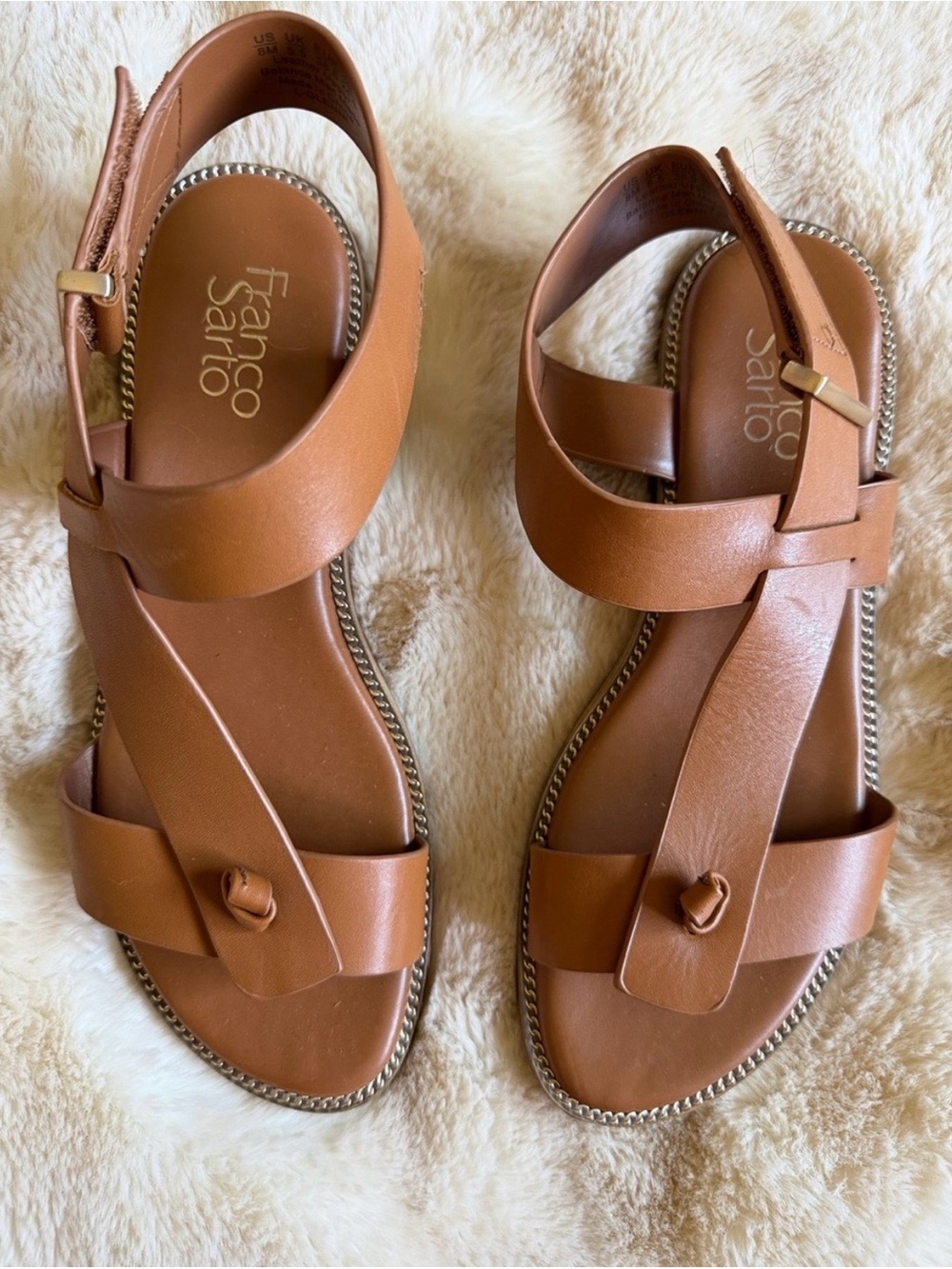 Franco Sarto Leather Strappy Flat Sandals